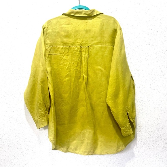 Vintage Chico's 100% linen Vibrant Yellow Casual Button Down Shirt XL - Picture 3 of 5
